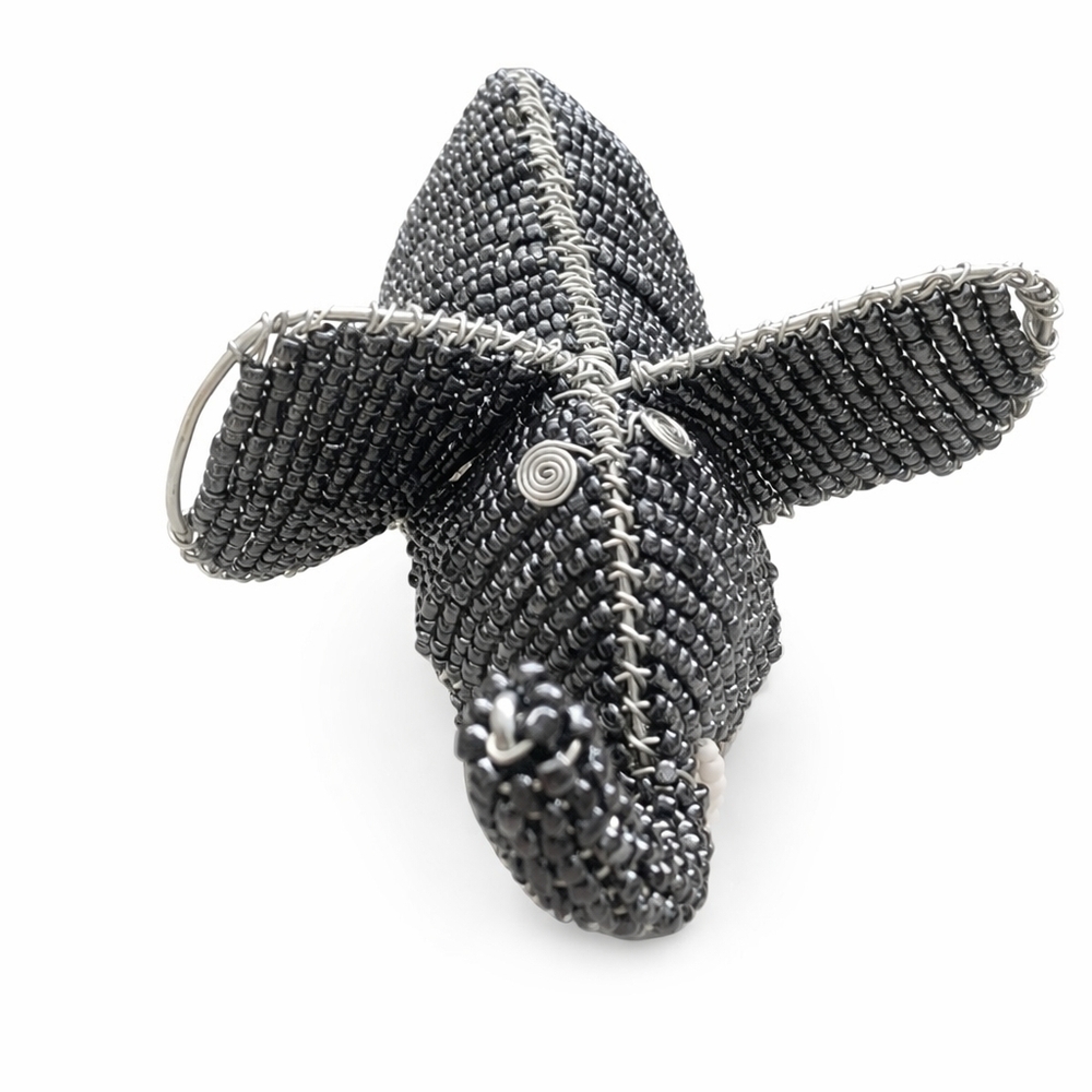 Handmade Beaded Elephant Figurine Wire Sculpture Glass Seed Bead Safari Décor OO